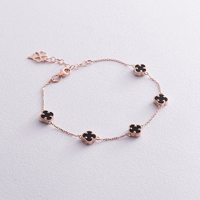 Браслет "Конюшина" з оніксом mini (червоне золото) б05247