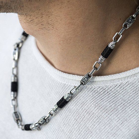 Мужская серебряная цепочка "Спаси и сохрани" с эбеновым деревом 810 №4