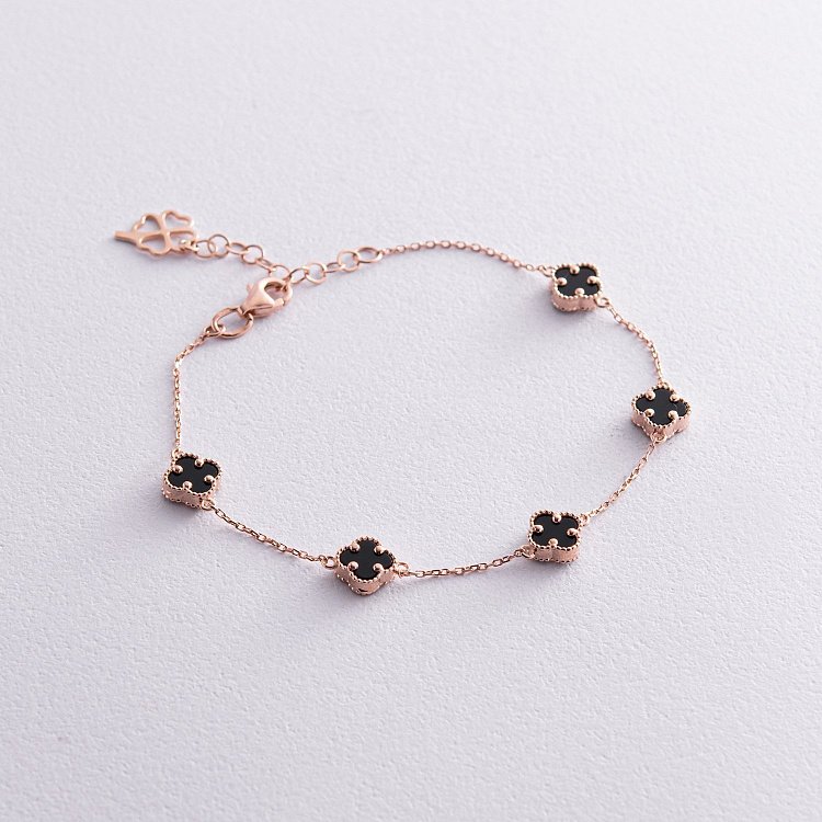 Браслет "Конюшина" з оніксом mini (червоне золото) б05247 від ювелірного магазину Онікс