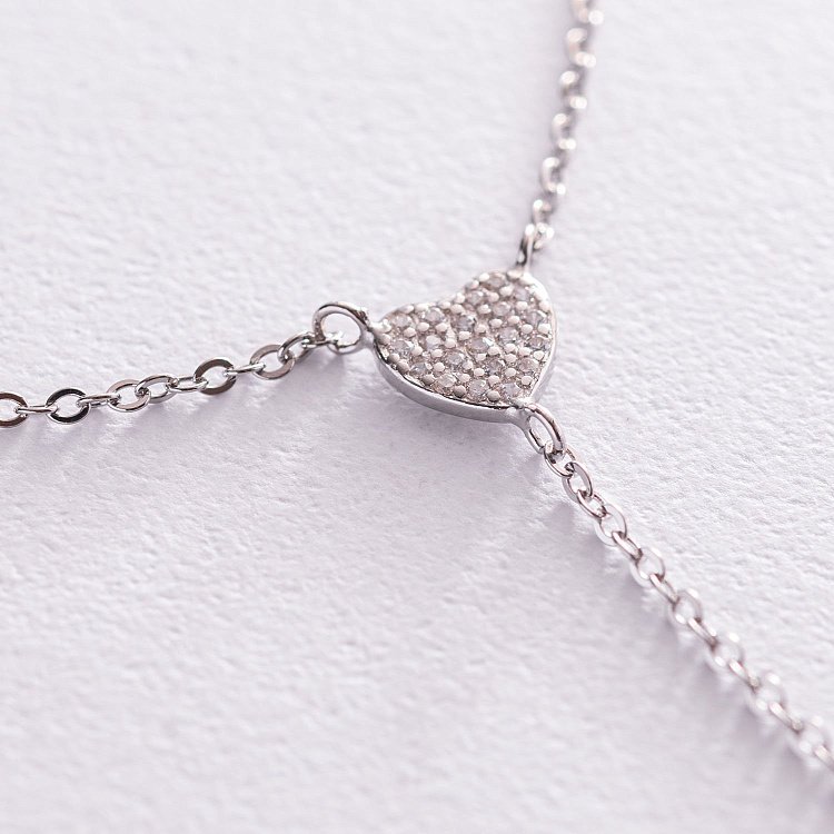 Срібне кольє з сердечком (фіаніти) 181145 від ювелірного магазину Онікс - 4