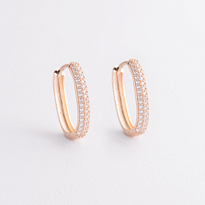 Золотые серьги "Овальные" с фианиты с09463