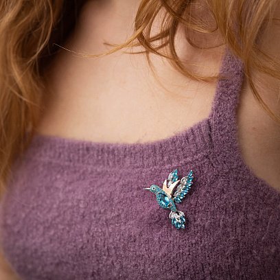 Срібна брошка "Колібрі" з різнокольоровими фіанітами 049 №4