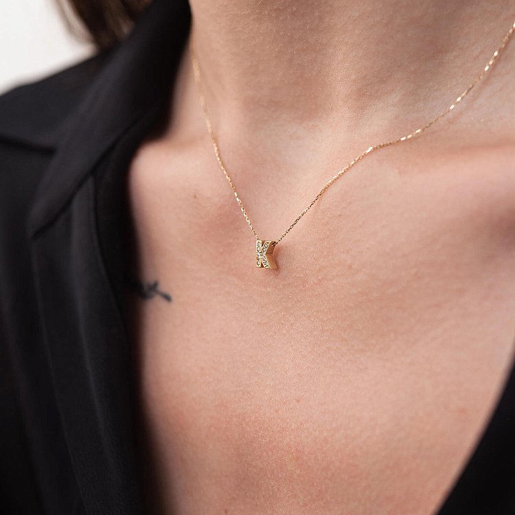 Кольє з буквою "Е" в жовтому золоті (фіаніти) кол01165Е від ювелірного магазину Онікс - 12