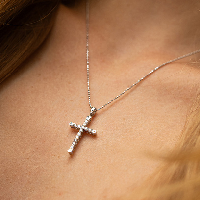 Хрестик з діамантами (біле золото) пб0356cha №4