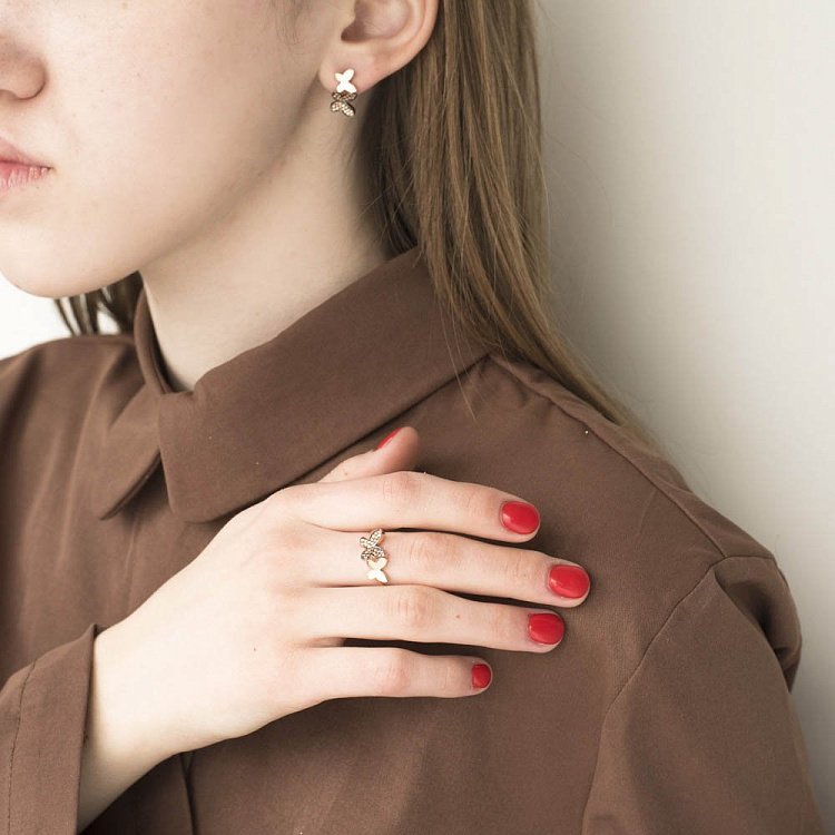 Золотое кольцо с бабочками (фианит) к06233 от ювелирного магазина Оникс - 5