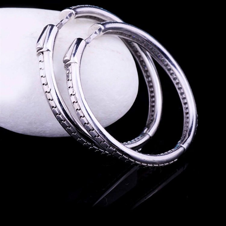 Сережки "Кільця з фіанітами" (40мм, родій) 12907 від ювелірного магазину Онікс - 1