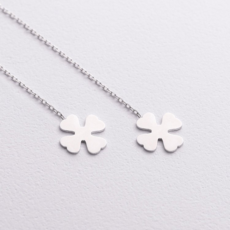 Золотые серьги - протяжки "Клевер" с08065 - 1 Золотые серьги - протяжки "Клевер" с08065 от ювелирного магазина Оникс - 1