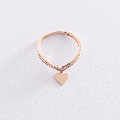 Золотое кольцо "Сердечко" с фианитами к06819 №3