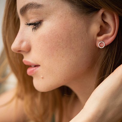 Золоті сережки - пусети "Кругообіг" з діамантами 323311121 №3