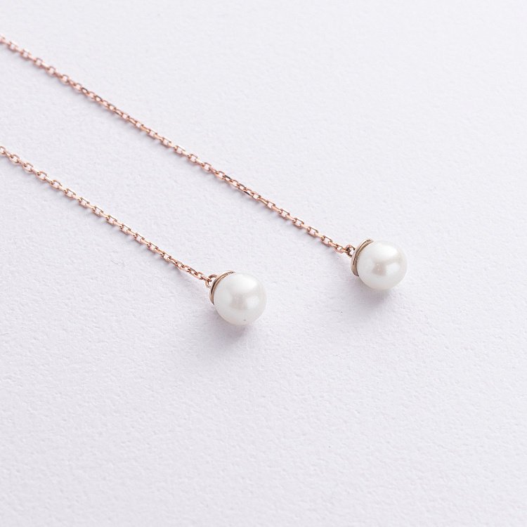 Серьги - протяжки с жемчугом (красное золото) с09072 от ювелирного магазина Оникс - 3