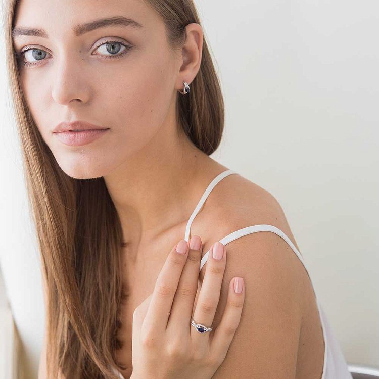 Золоті сережки з синіми сапфірами і діамантами C01021E від ювелірного магазину Онікс - 5