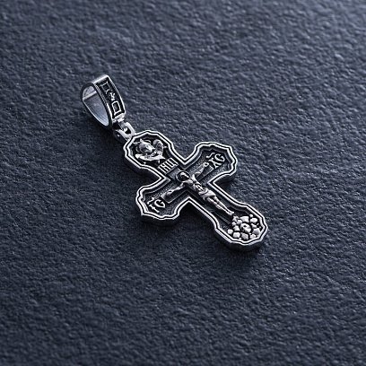 Серебряный крест "Распятие. Спаси и Сохрани" (на укр. языке) кду-24 №5