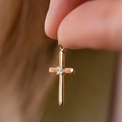 Золотой крестик с фианитом п03455 №4