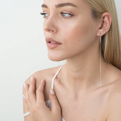 Золоті сережки - протяжки "Хрестики"  с05242 №5