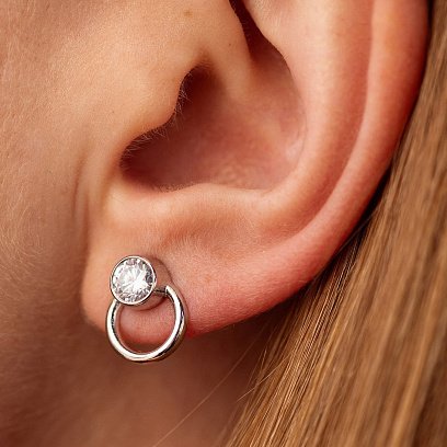 Срібні сережки - пусети "Ейпріл" з фіанітами 123278 №9