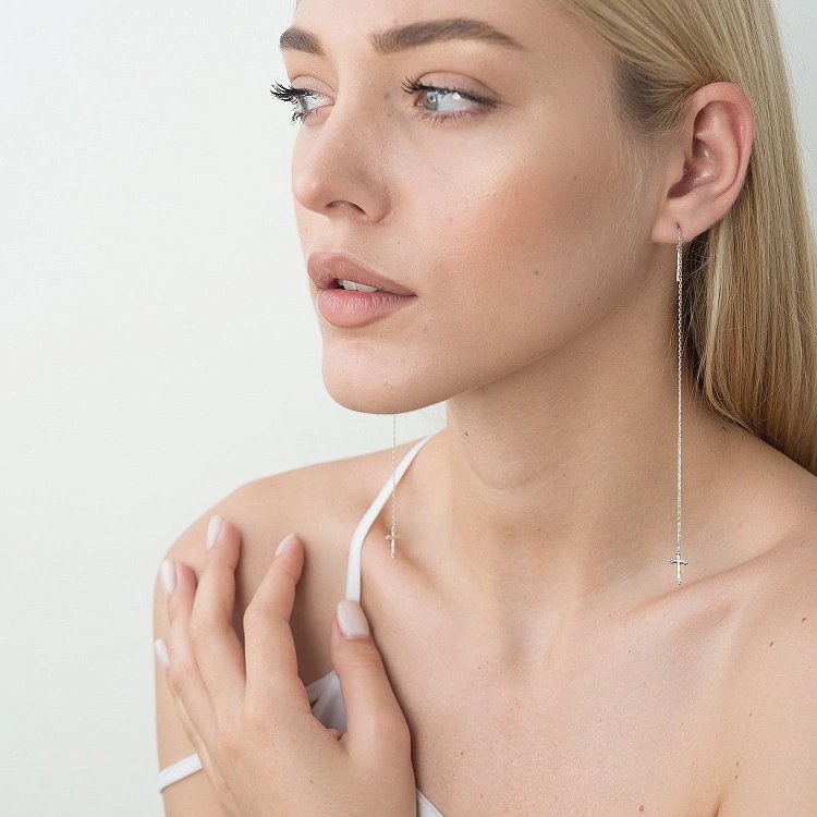 Золоті сережки - протяжки "Хрестики"  с05242 від ювелірного магазину Онікс - 4