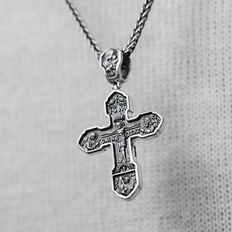 Православний хрест "Розп'яття Христове з деісусом. Ангел Хранитель. Образ Пресвятої Богородиці "Казанська" (чорніння) 132858 від ювелірного магазину Онікс - 2