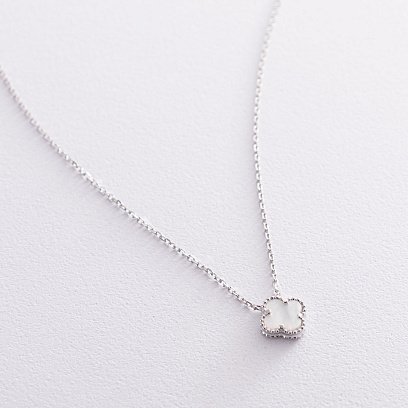 Колье из белого золота "Клевер" (перламутр) кол01665