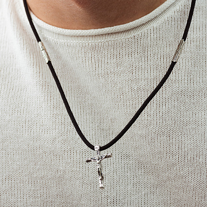 Православный серебряный крест "Распятие. Спаси и Сохрани" на шнурке 846 №6