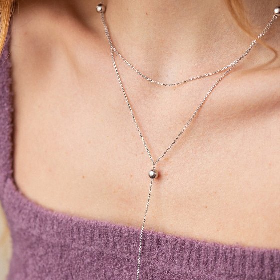 Серебряное колье - галстук с шариками 908-01398 №5
