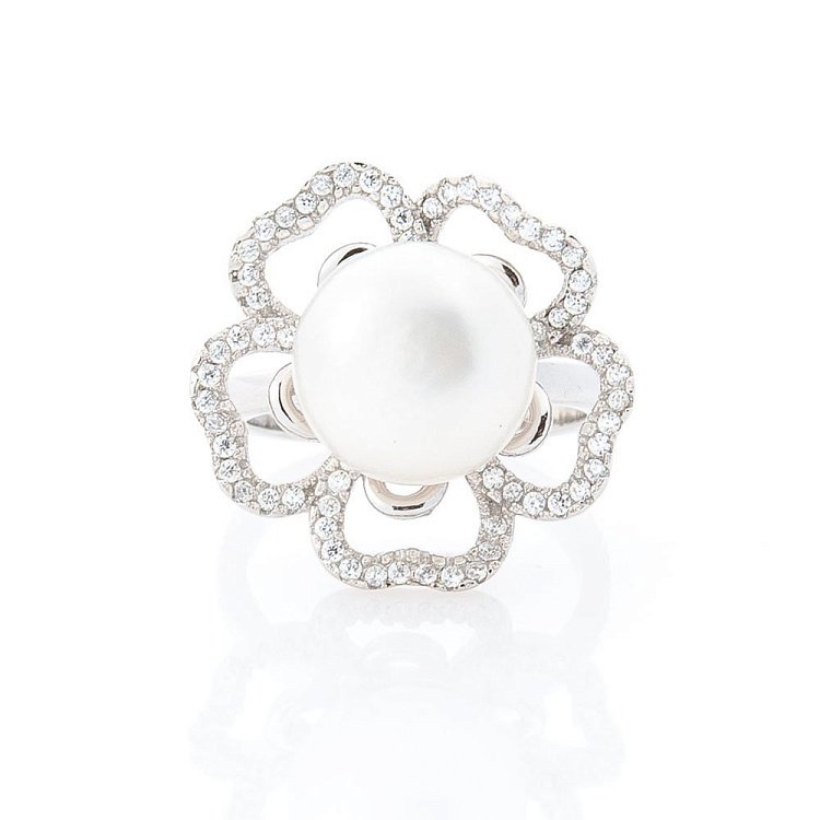 Срібний перстень "Квіточка" (культ. прісн. перли, фіаніти) 111789 - 1 Срібний перстень "Квіточка" (культ. прісн. перли, фіаніти) 111789 від ювелірного магазину Онікс - 1
