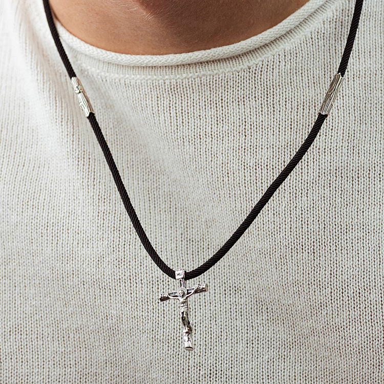 Православный серебряный крест "Распятие. Спаси и Сохрани" на шнурке 846 от ювелирного магазина Оникс - 5