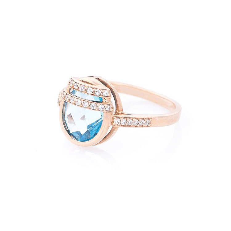 Золота каблучка з топазом swiss і фіанітами 14034274 - 1 Золота каблучка з топазом swiss і фіанітами 14034274 від ювелірного магазину Онікс - 1