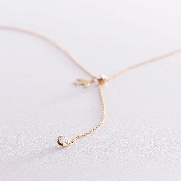 Кольє "Ластівка" в жовтому золоті (фіаніт) кол01859 від ювелірного магазину Онікс - 3