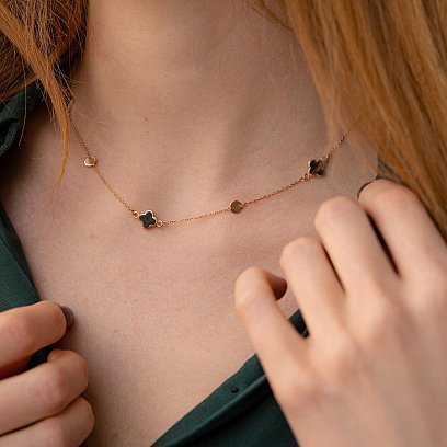 Золотое колье "Клевер" с эмалью 860412Е №2