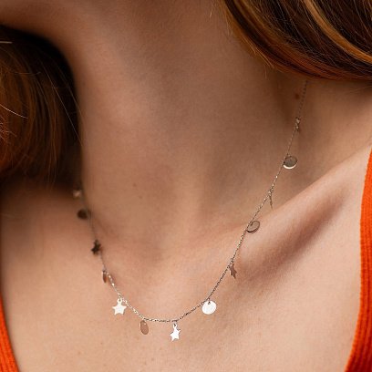 Кольє "Монетки та зірочки" в білому золоті кол01762 №4