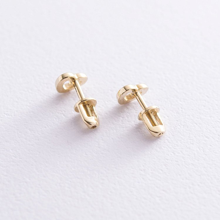 Серьги-пусеты "Сердечки" в желтом золоте с06947 от ювелирного магазина Оникс - 3