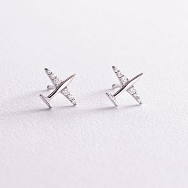 Серебряные серьги - пусеты "Самолетики" 40014