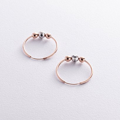 Золотые серьги - кольца с шариками с08365 №3