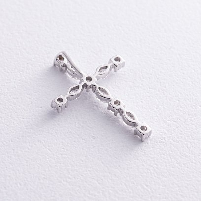 Крестик в белом золоте с бриллиантами пб0310nl №3