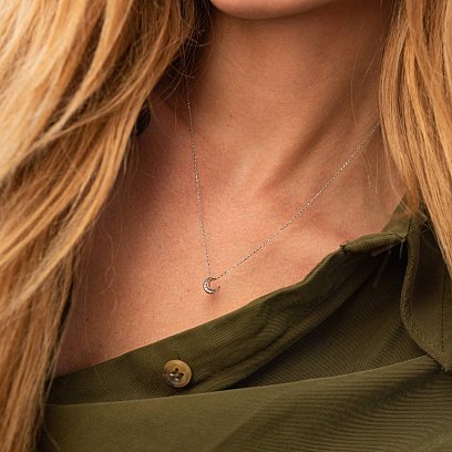 ?Кольє "Місяць" з фіанітами (біле золото) кол02316 №6