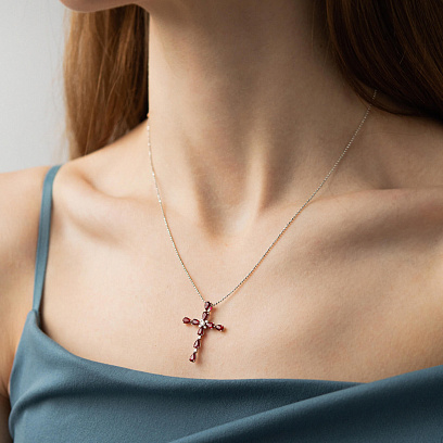 Золотий хрестик з діамантами і рубінами пб0378nl №4