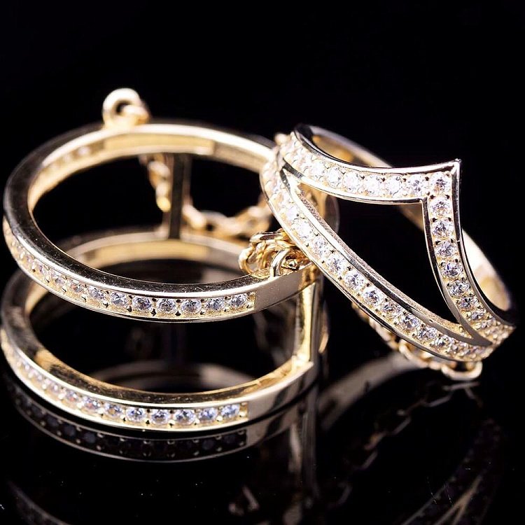 Золотое женское кольцо на две фаланги к03288 от ювелирного магазина Оникс - 1