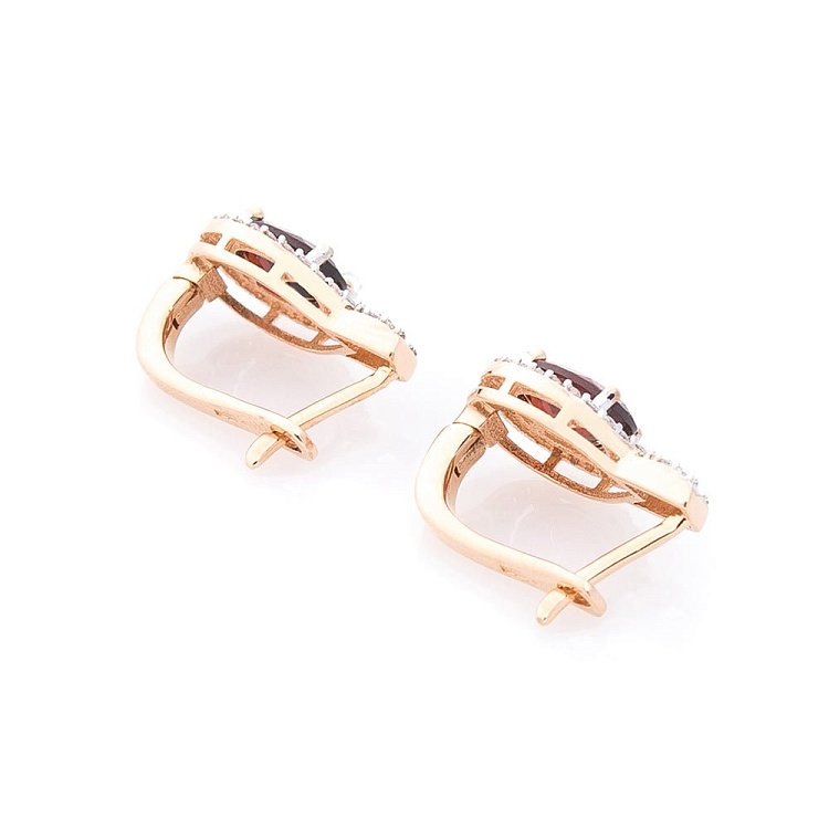 Золотые серьги с пиропом (гранатом) и фианитами с04194 от ювелирного магазина Оникс - 1