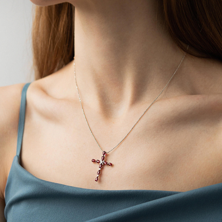 Золотий хрестик з діамантами і рубінами пб0378nl від ювелірного магазину Онікс - 3