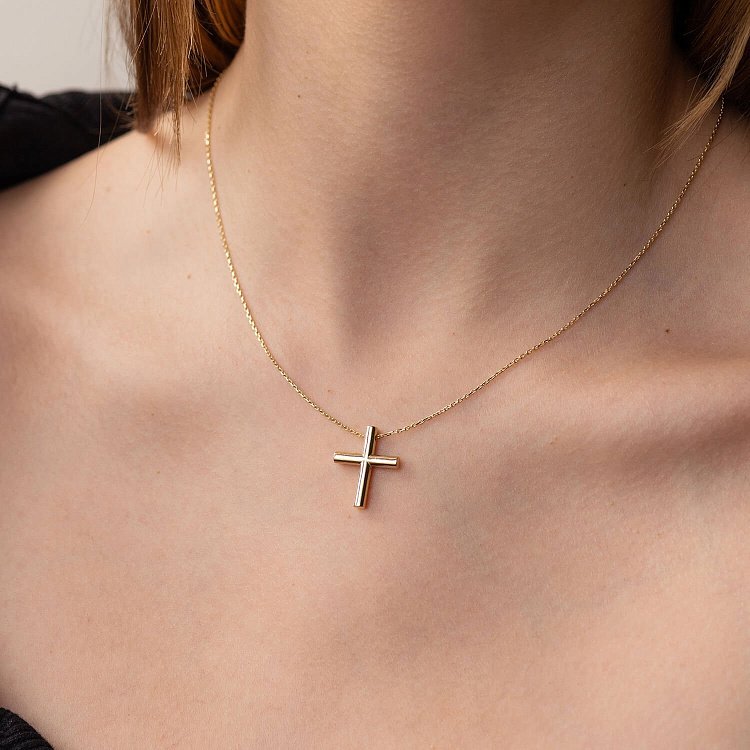 Колье с крестиком в желтом золоте кол02355 от ювелирного магазина Оникс - 4