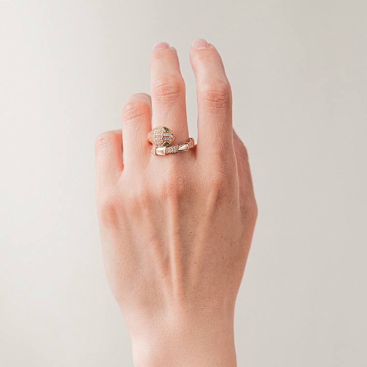 Кольцо "Змея" в красном золоте (фианиты) к08299 от ювелирного магазина Оникс - 4