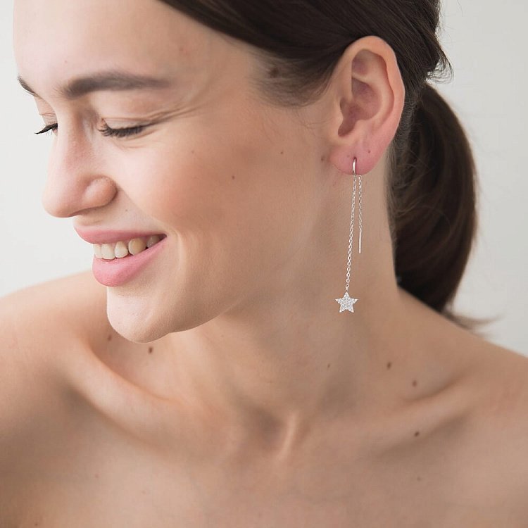 Серебряные серьги "Звездочки" с фианитами 121743 от ювелирного магазина Оникс