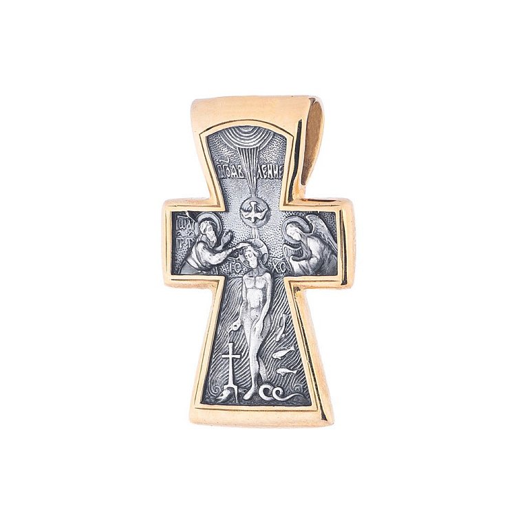 Серебряный крест "Распятие. Богоявление" (позолота) 132436 от ювелирного магазина Оникс - 3