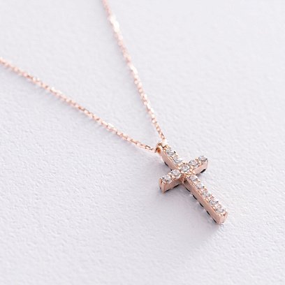 Золоте кольє "Хрестик" з чорними і білими фіанітами кол00808 №6