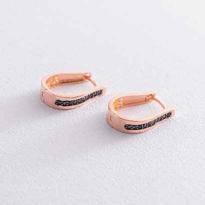 Золотые серьги с черными фианитами с07399 №3