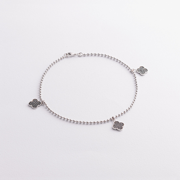 Серебряный браслет "Клевер" на ногу (черные фианиты) 141804 от ювелирного магазина Оникс