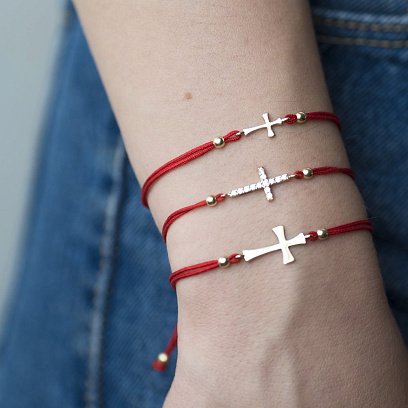 Браслет с красной нитью и крестиком (фианиты) б02583 №6