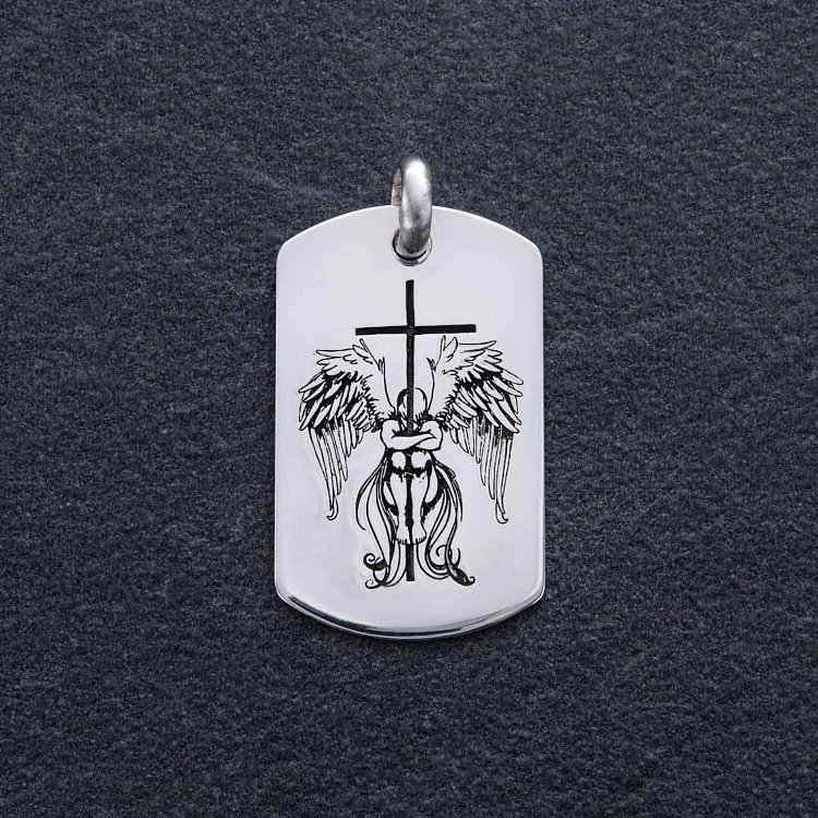 Срібний жетон "Ангел Охоронець. Молитва" (великий) 133350-8 від ювелірного магазину Онікс