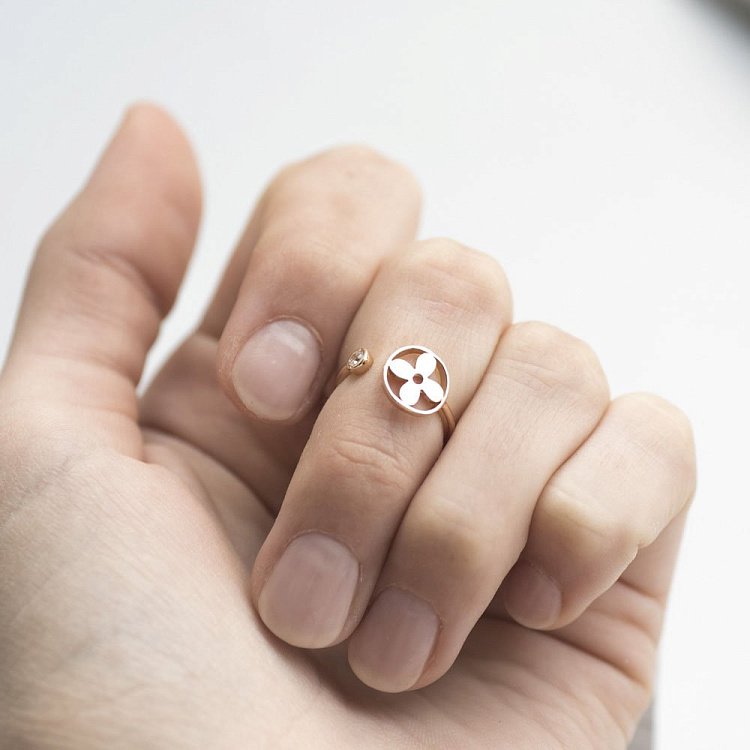 Золота каблучка "Конюшина" з фіанітом (на фалангу) к231 від ювелірного магазину Онікс - 3