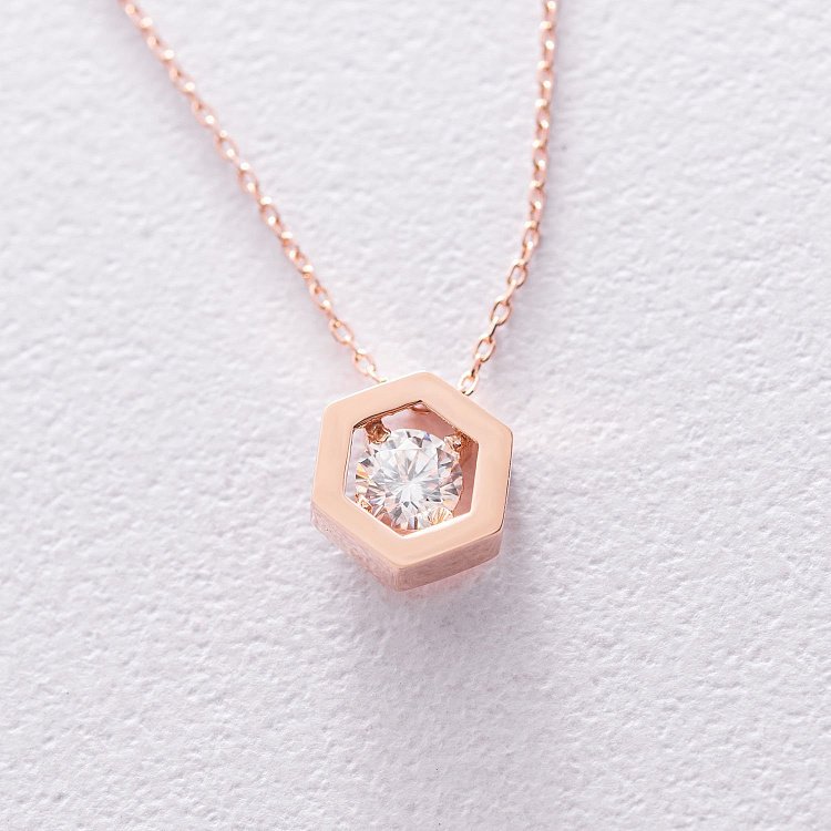 Золоте кольє "Шестиугольник" з фіанітом кол01898 від ювелірного магазину Онікс - 2